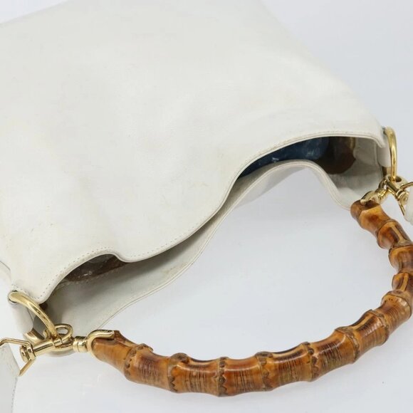 GUCCI Bamboo Hand Bag Leather 2way White Gold - Picture 12 of 15